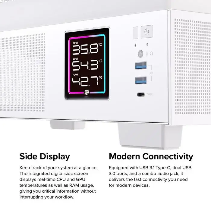 EINAREX Prisma S501D White ATX LCD Temperature USB-C + 3 Fan ARGB
