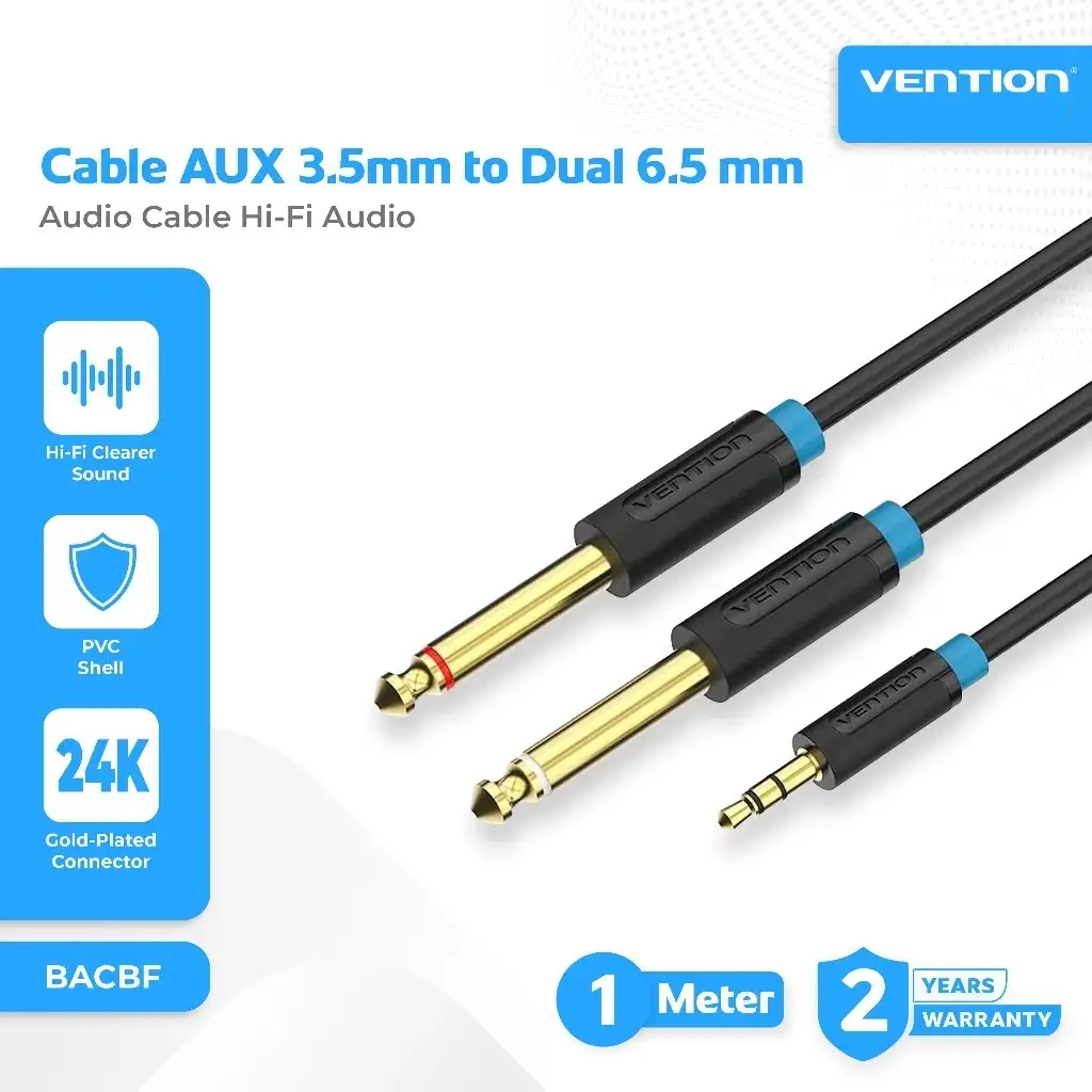 Vention Kabel Audio 3.5mm TRS MALE TO DUAL 6.35MM MALE 1M