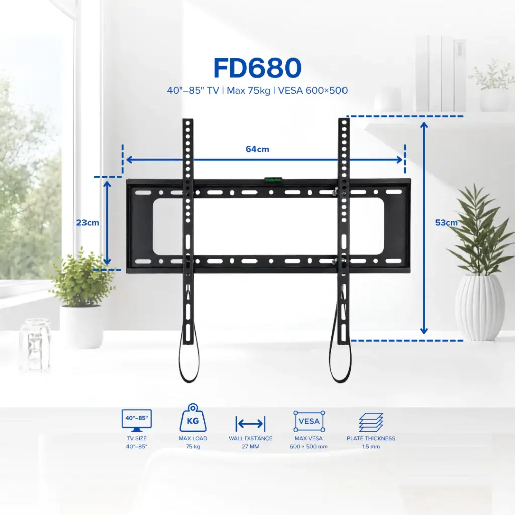 OXIMUS FD680 Wallmount 40" - 85" 75kg Fix TV Wall Bracket