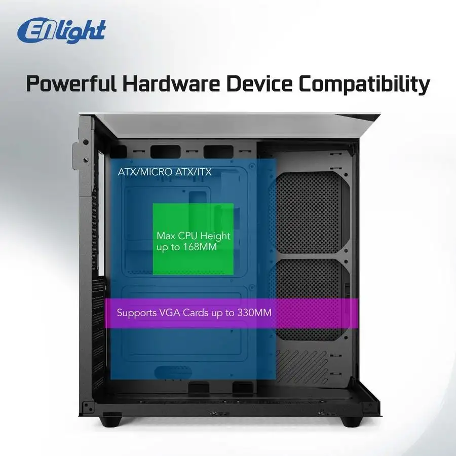 ENLIGHT Z10 BLACK No Fan ATX 3 Side Temper Glass