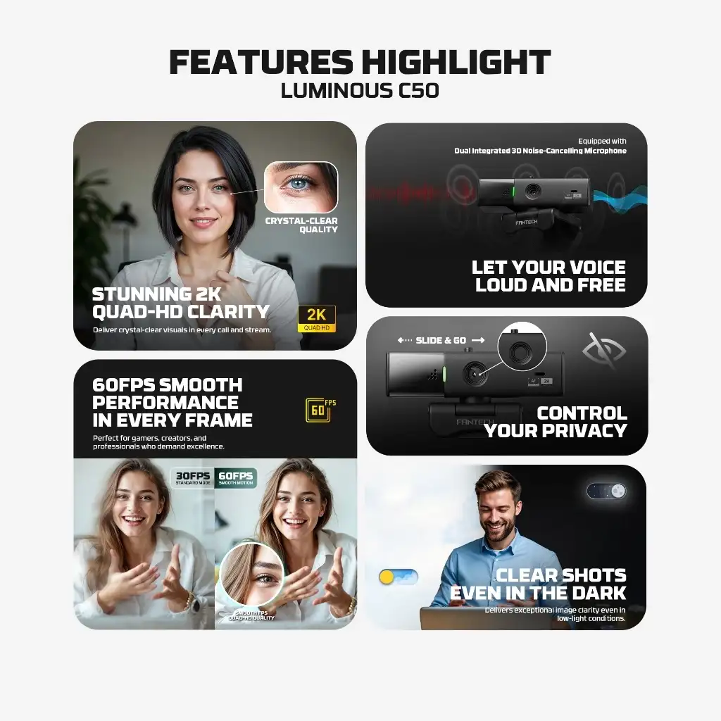 FANTECH WEBCAM C50 2K Quad HD 60 FPS 1080p Auto Focus