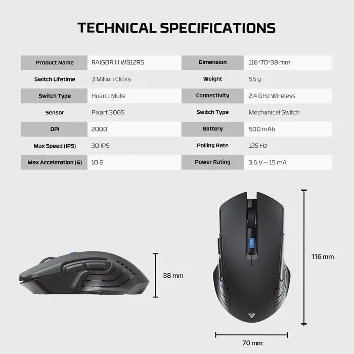 FANTECH RAIGOR III WG12RS WIRELESS 2,4GHZ , BT 5.0 , RECHARGEABLE - WHITE