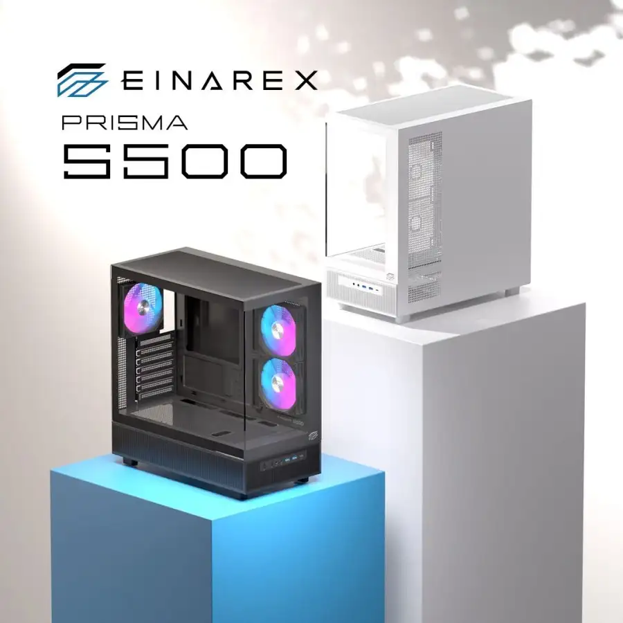 EINAREX Prisma S500 Black ATX Type-C 2x 12cm Reverse + 1x12cm ARGB Fan