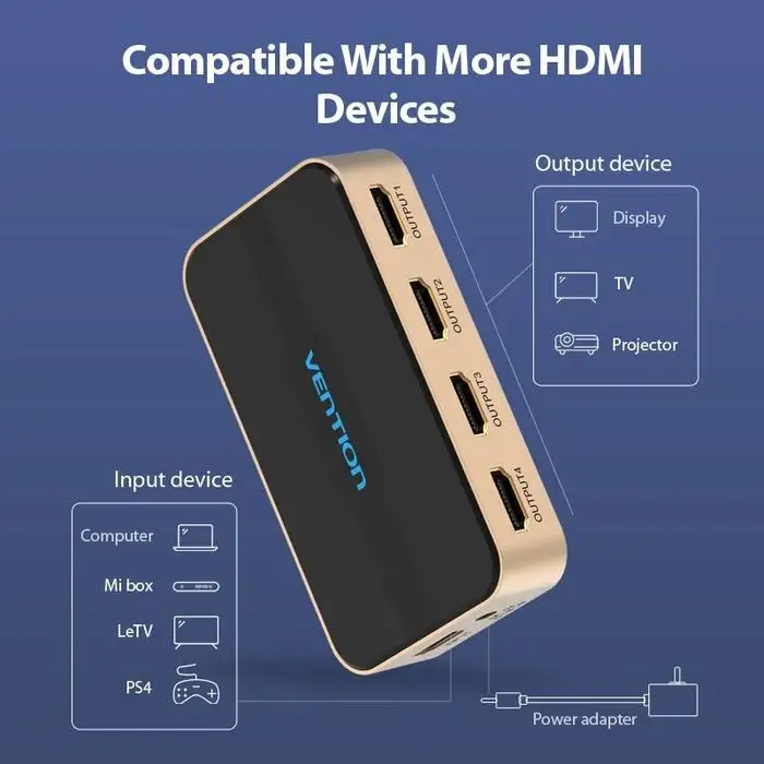 Vention HDMI Splitter 1 In 4 Out 4K@30Hz Gold ( ACCG0-EU )