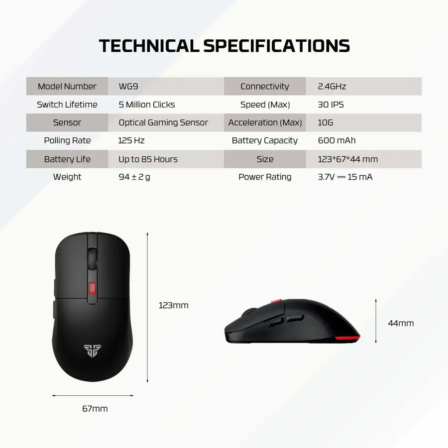 FANTECH KANATA S WG9S WIRELESS 2,4GHZ , WIRED TYPE C , 89gr - BLACK