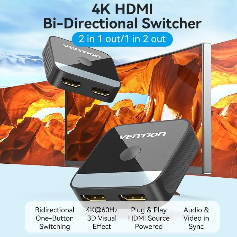 Vention 2 Port HDMI Bi-Direction 4K Switcher Black ABS ( AKOB0 )