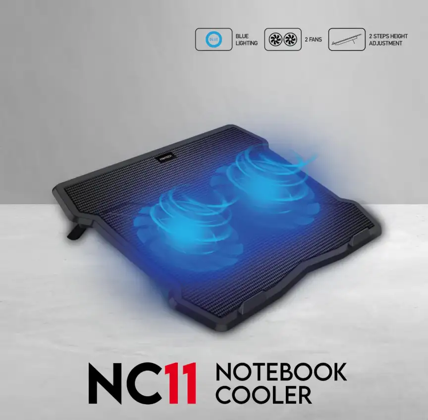 FANTECH NC11 Cooling Pad + USB HUB , Fan size 125mm x 2 . FAN Speed 1000 , 10% RPM , 2 Steps adjusment