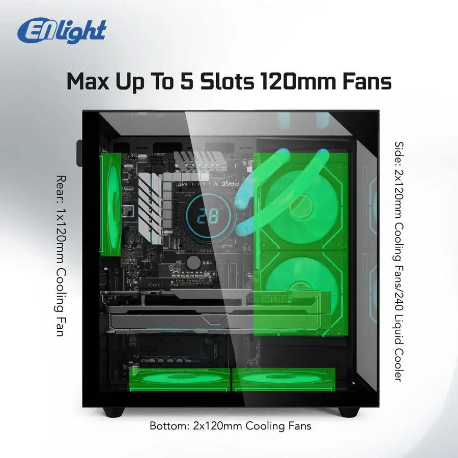 ENLIGHT Z10 BLACK No Fan ATX 3 Side Temper Glass