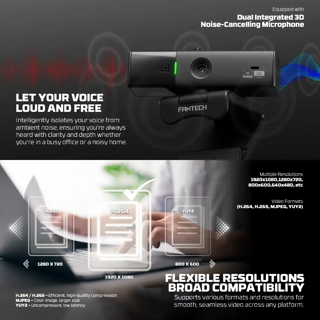 FANTECH WEBCAM C50 2K Quad HD 60 FPS 1080p Auto Focus