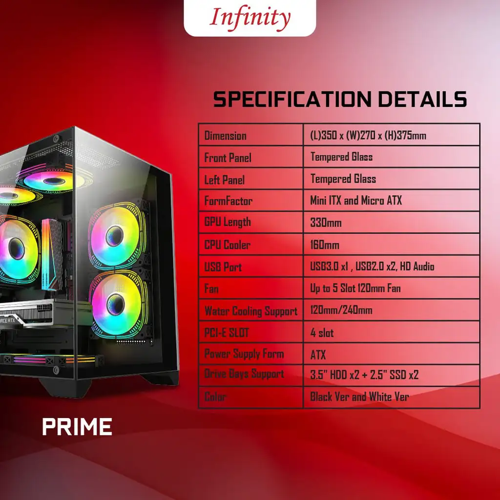 INFINITY PRIME Black + 3 Fan RGB mATX Seaview Case
