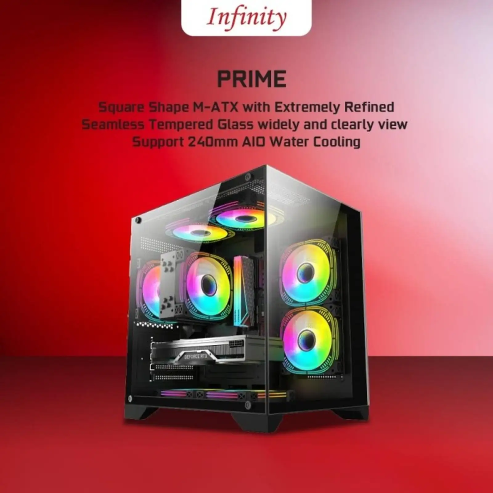 INFINITY PRIME Black + 3 Fan RGB mATX Seaview Case