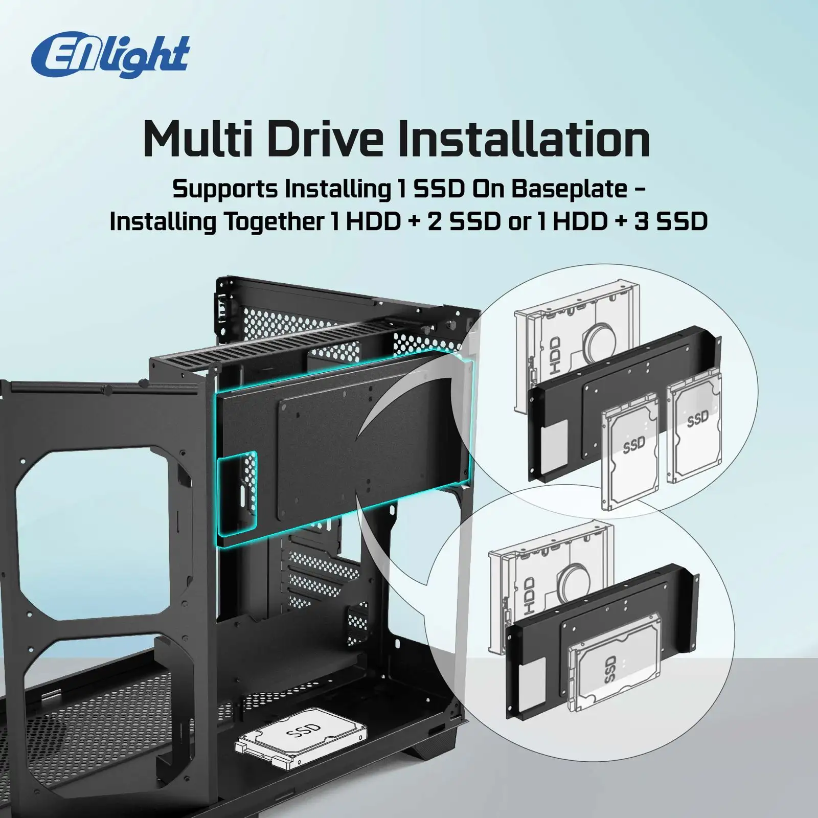 ENLIGHT Z11 Digital Display + 3 Fan Avalone / Nova mATX Curve Temper - Black