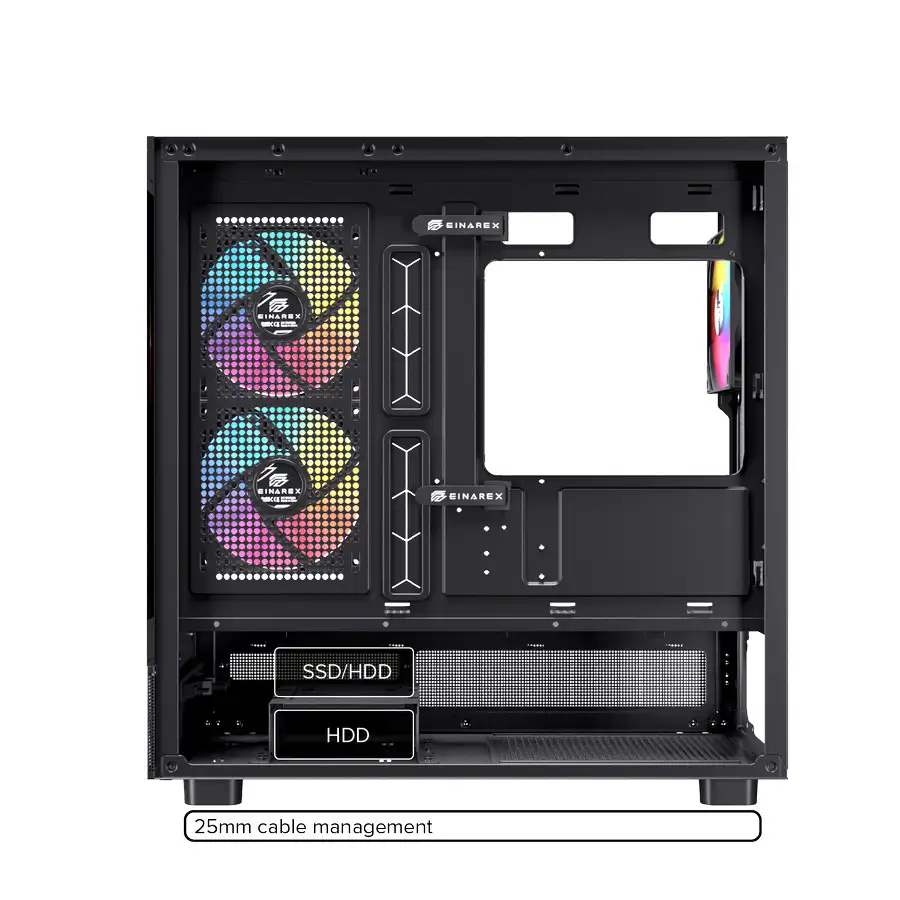 EINAREX Prisma S500 Black ATX Type-C 2x 12cm Reverse + 1x12cm ARGB Fan