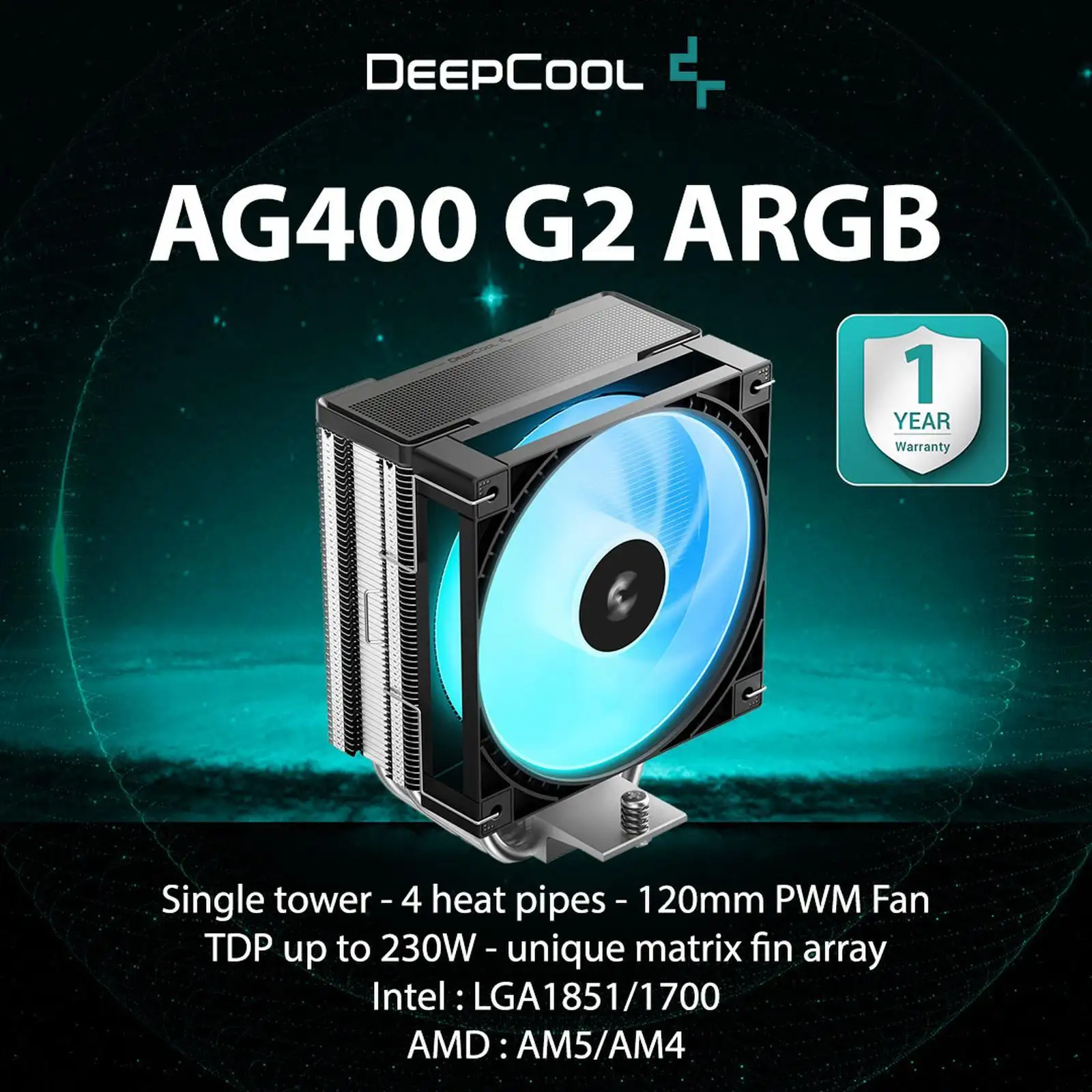 DEEPCOOL AG400 G2 ARGB Single Fan 1x12cm