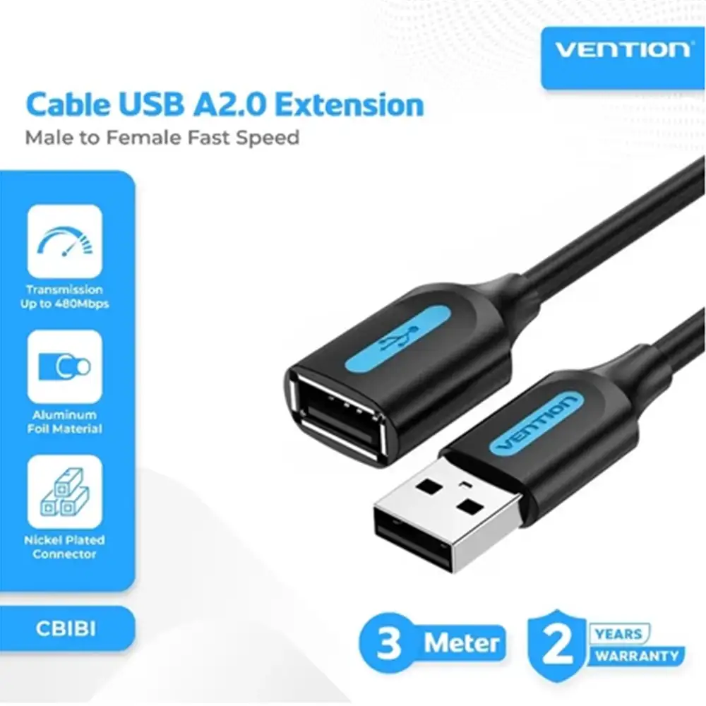 Vention kabel USB 2.0 A Male to A Female Extension Cable 3m black CBIBI