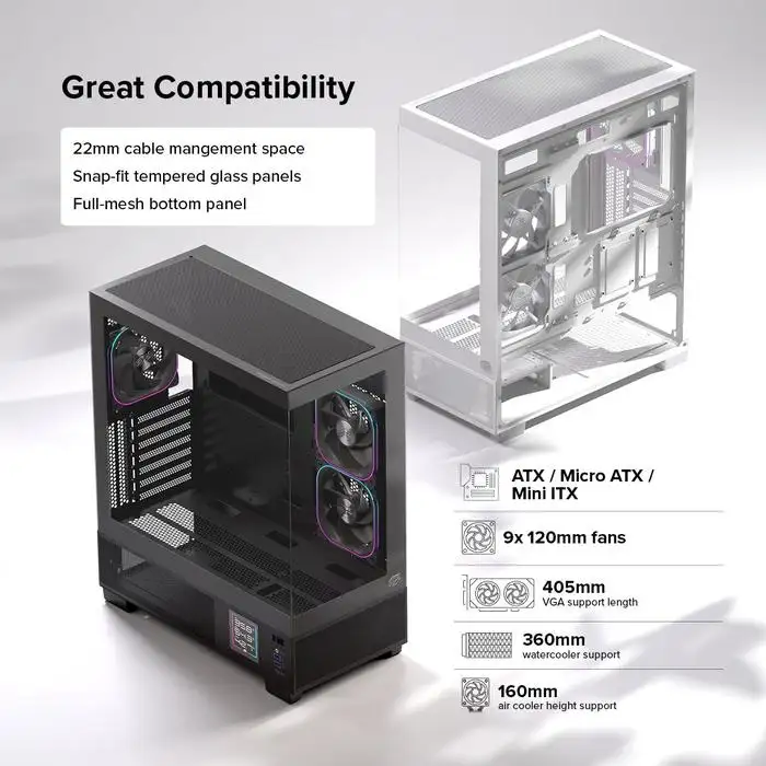 EINAREX Prisma S501D White ATX LCD Temperature USB-C + 3 Fan ARGB