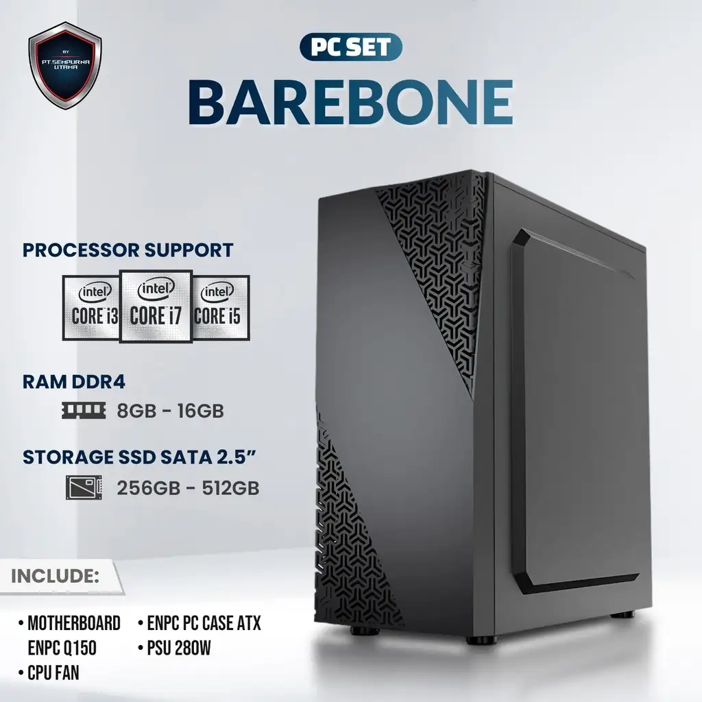 PC BUILD UP ENPC Q150 / Z170 Intel Core i3 6100 DDR4 8GB SSD 512GB Case PSU 280w
