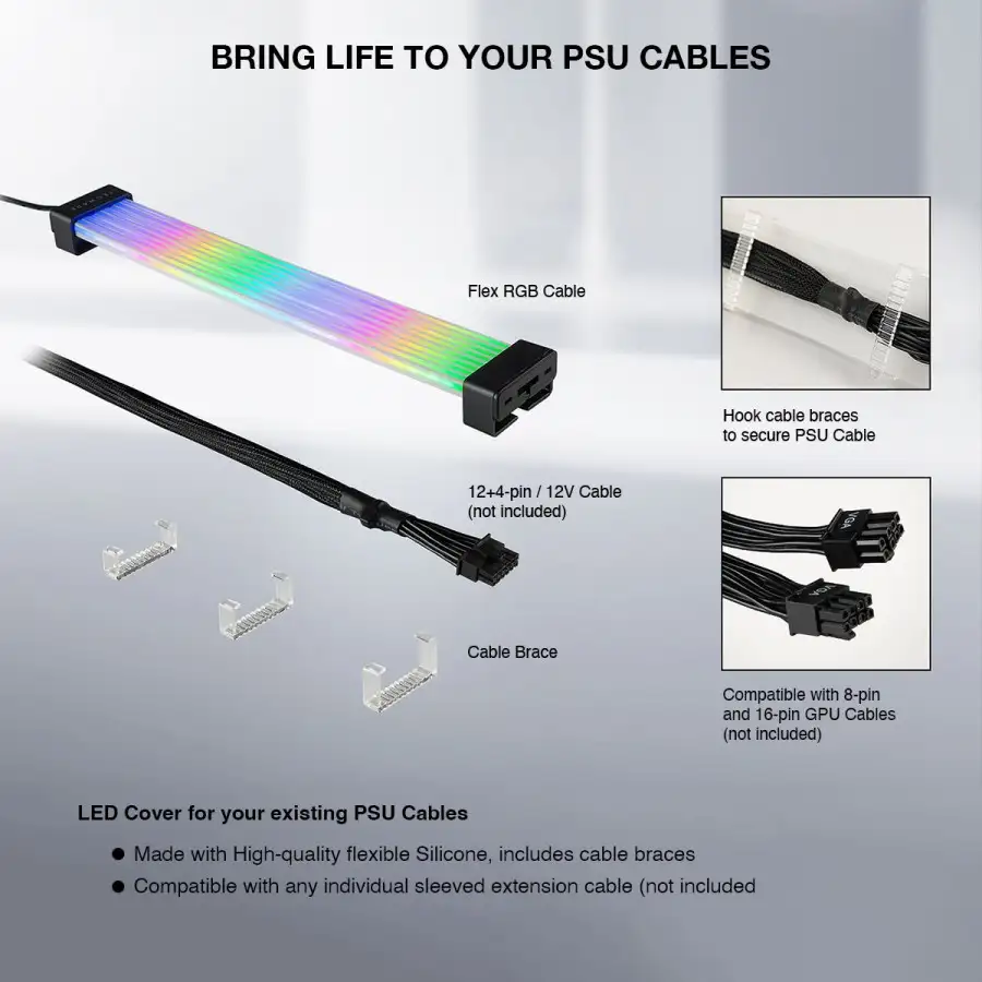 Tecware Flex RGB PSU Extension cable 24pin + 8 / 16 pin Gpu Black