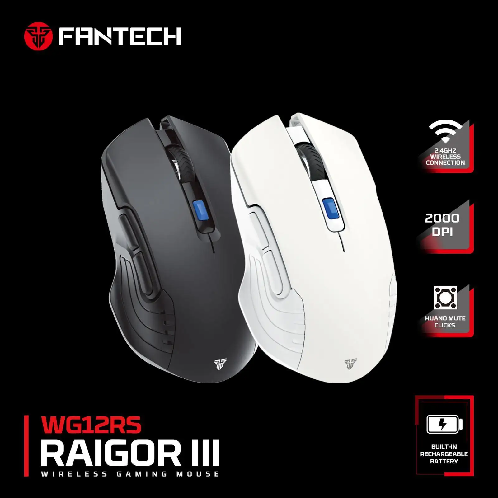 FANTECH RAIGOR III WG12RS WIRELESS 2,4GHZ , BT 5.0 , RECHARGEABLE - WHITE