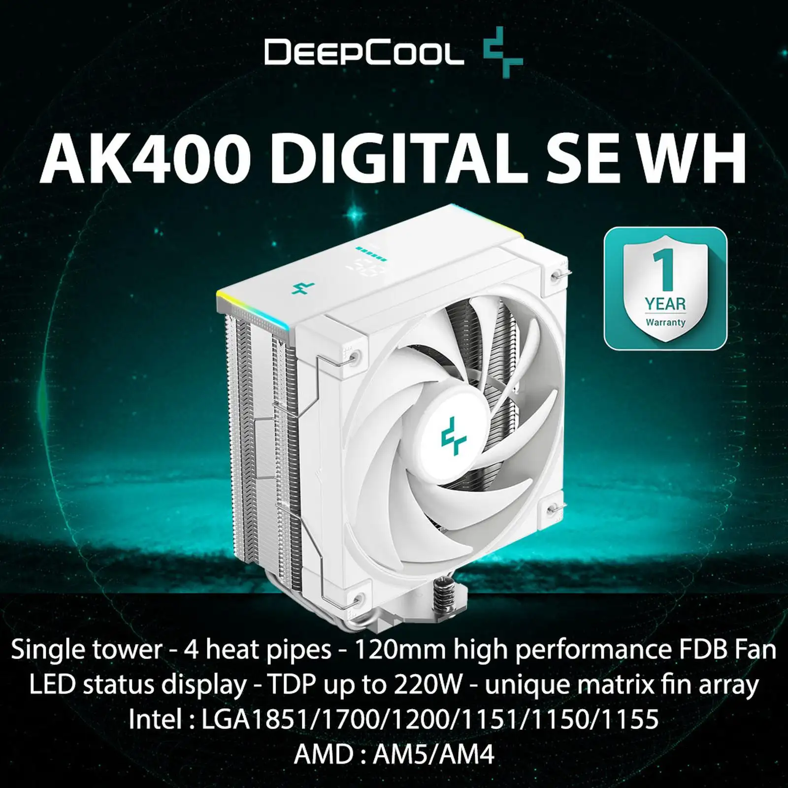 DEEPCOOL AK400 DIGITAL SE WHITE 12CM FAN