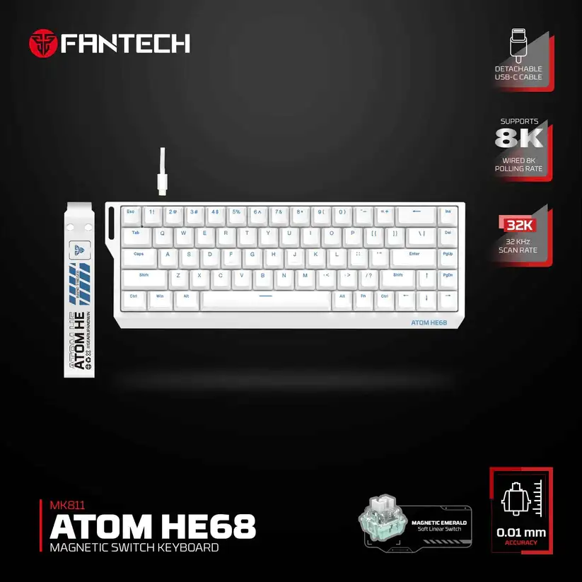 FANTECH KEYBOARD ATOM HE68 MK811 MECHA TYPE-C -WHITE