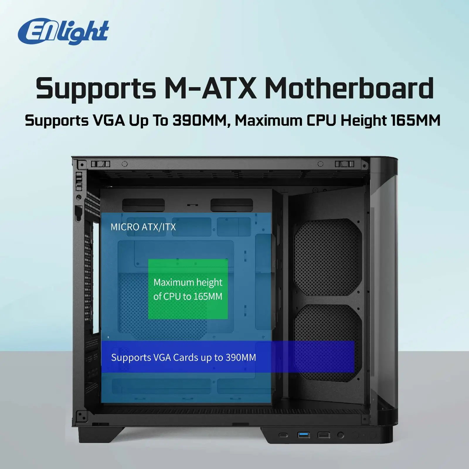 ENLIGHT Z11 Digital Display No Fan mATX Curve Temper - Black