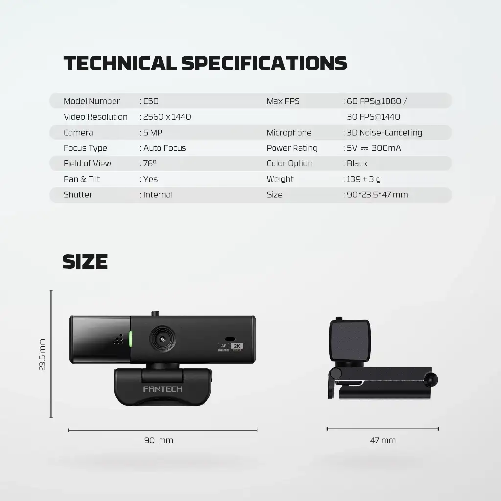 FANTECH WEBCAM C50 2K Quad HD 60 FPS 1080p Auto Focus