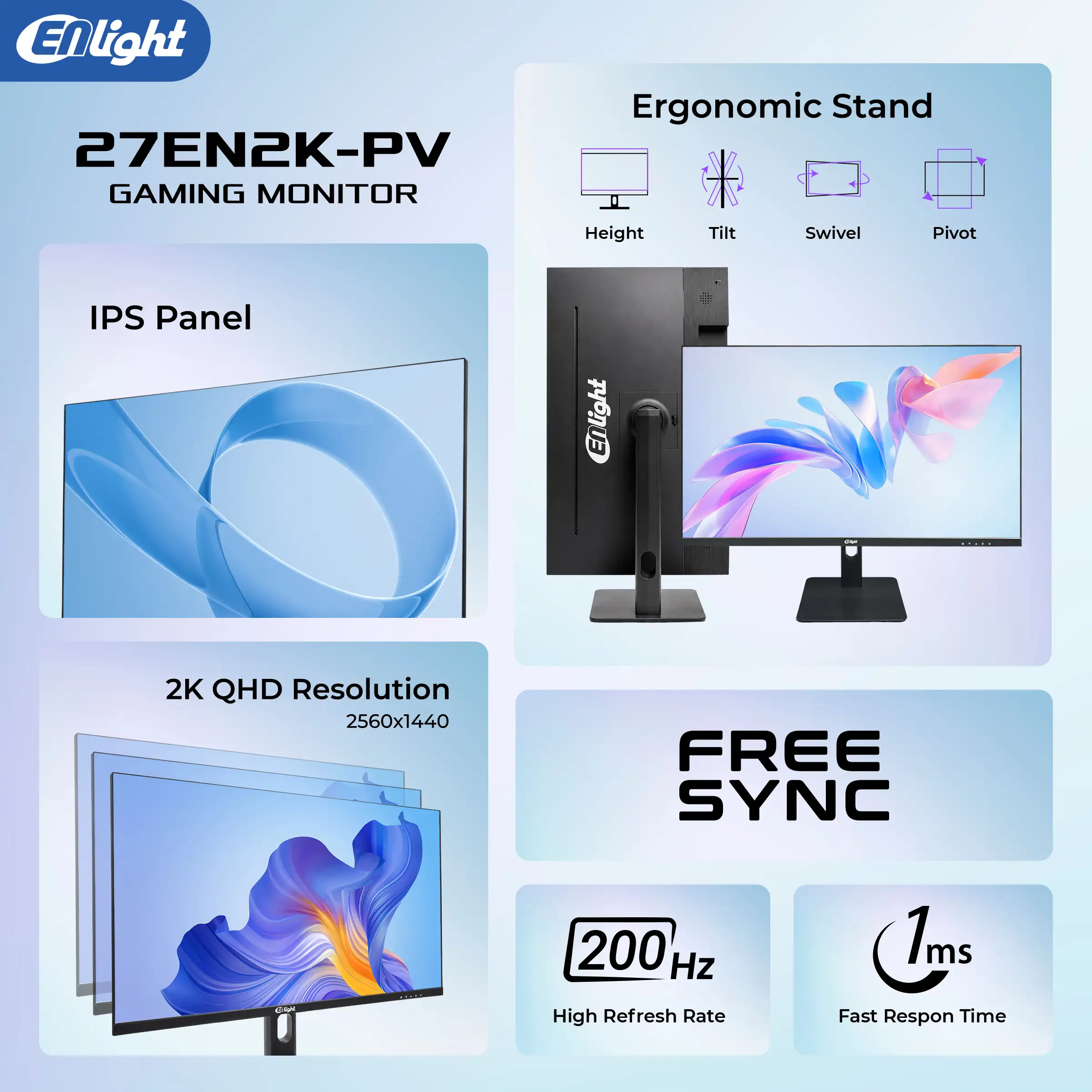 LED ENLIGHT 27EN2K-PV 27" 2K IPS 200hz 1ms Ergo