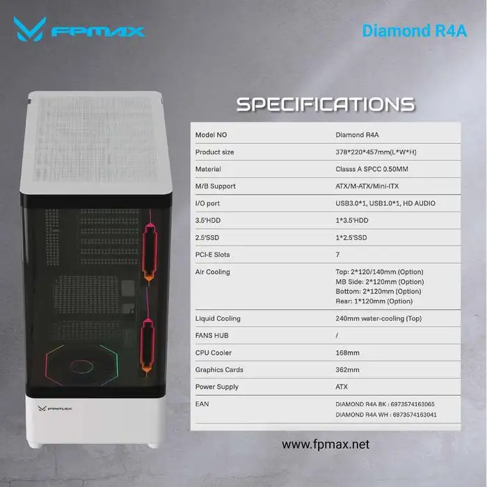 FPMAX Diamond R4A PRO LUMA Black + 3 Fan FRGB ATX