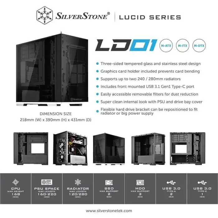 SilverStone LUCID LD01 M-ATX | 3 Side Temper | ATX PSU