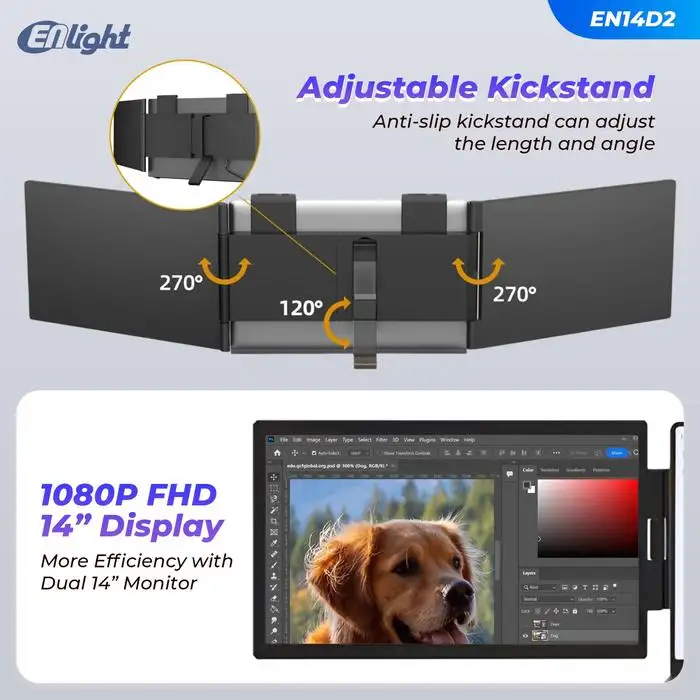 LED ENLIGHT EN14D2 Dual 14" FHD Portable Monitor With Laptop Docking