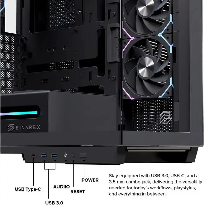 EINAREX Zenith Z1K Black ATX + 4x Fan ARGB Support BTF