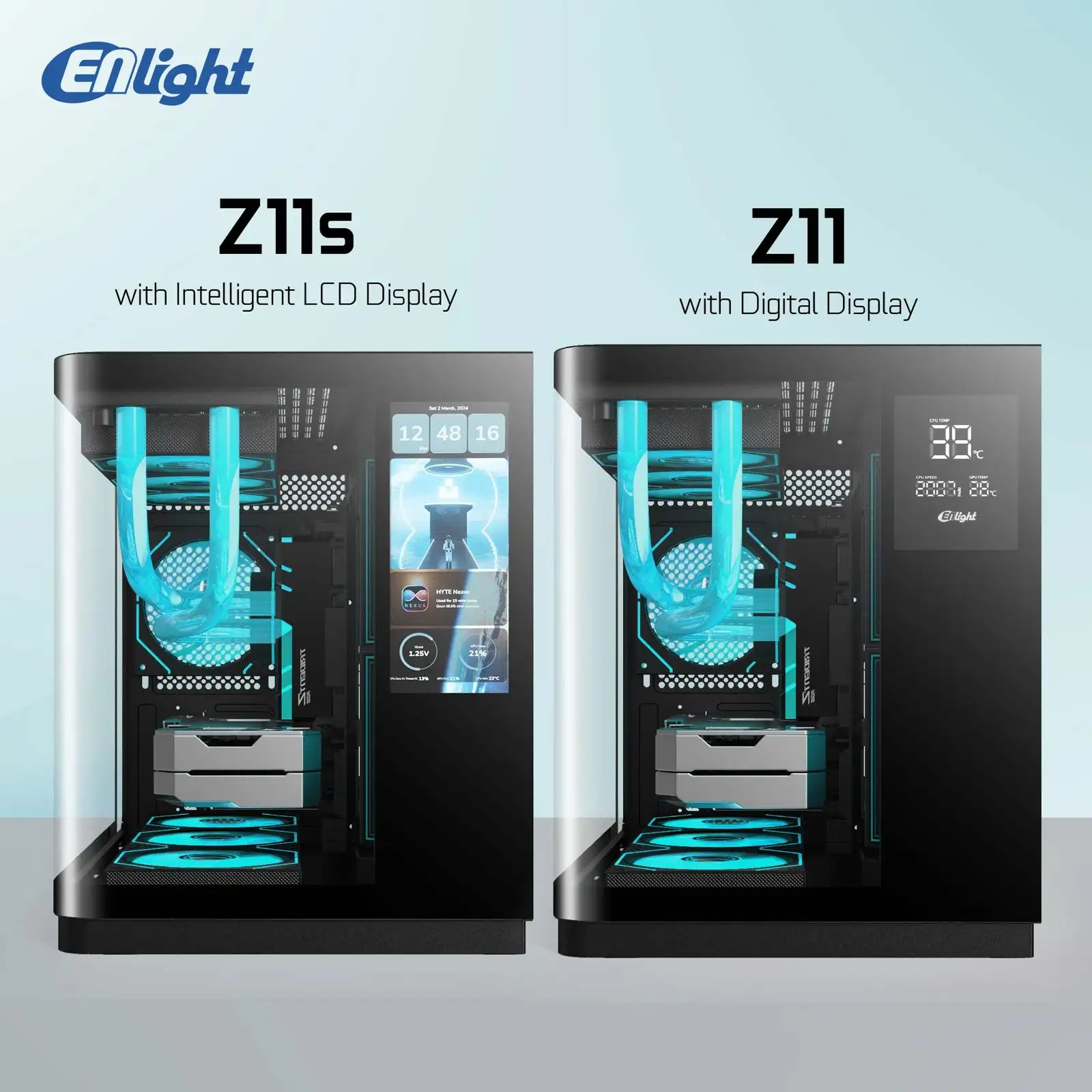 ENLIGHT Z11 Digital Display + 3 Fan Avalone / Nova mATX Curve Temper - Black