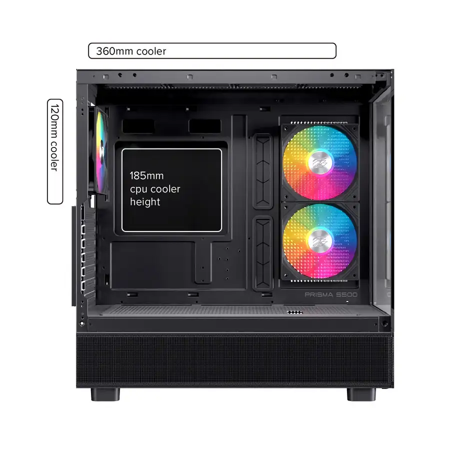 EINAREX Prisma S500 Black ATX Type-C 2x 12cm Reverse + 1x12cm ARGB Fan
