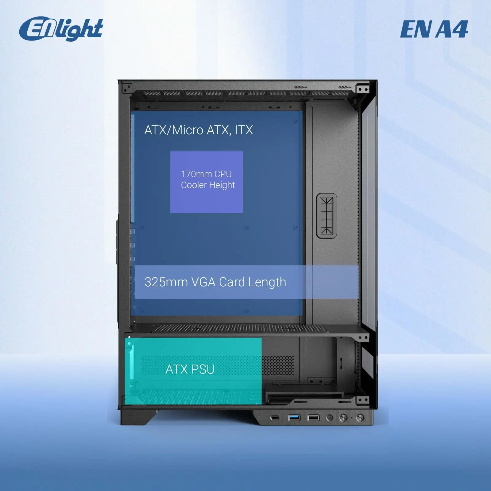 ENLIGHT A4 MESH BLACK ATX + Digital Display + 3 Fan F124 (Fix RGB)