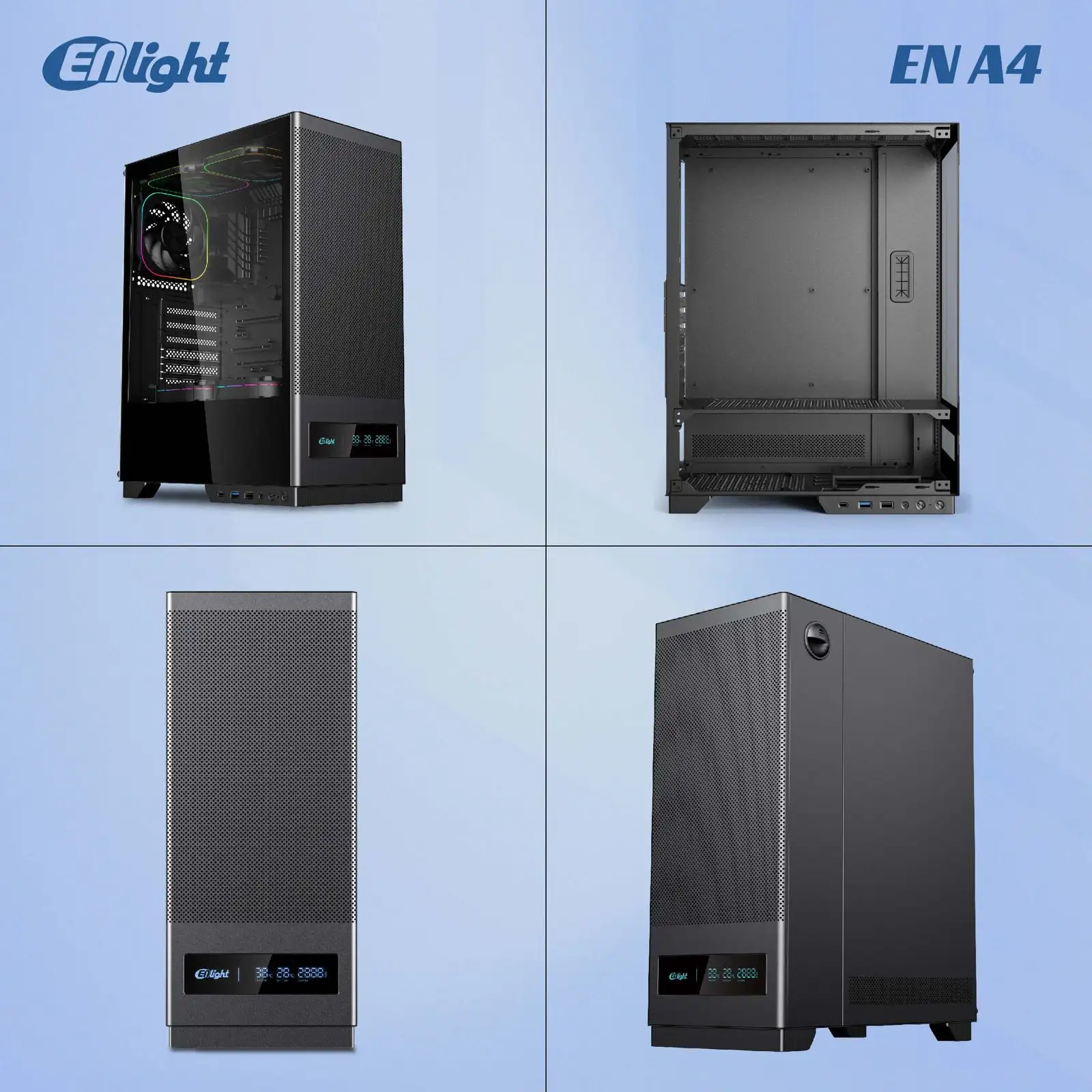 ENLIGHT A4 MESH BLACK ATX + Digital Display + 3 Fan F124 (Fix RGB)