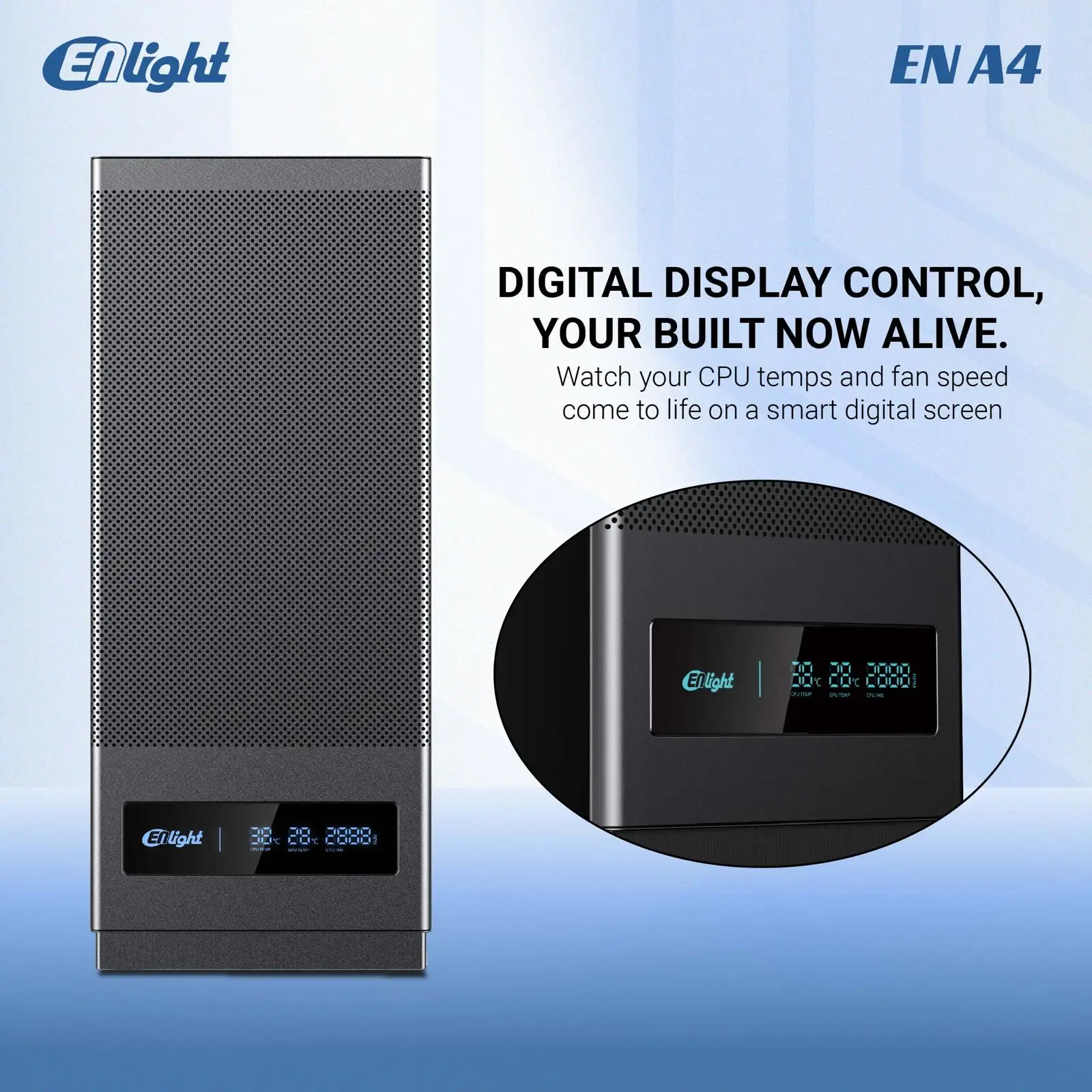 ENLIGHT A4 MESH BLACK ATX + Digital Display + 3 Fan F124 (Fix RGB)