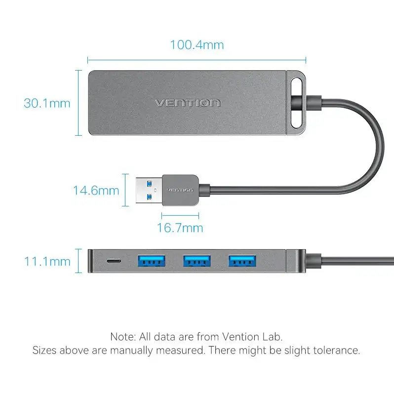 Vention USB HUB 3.0 4 Port with powerr supply 0.5M black