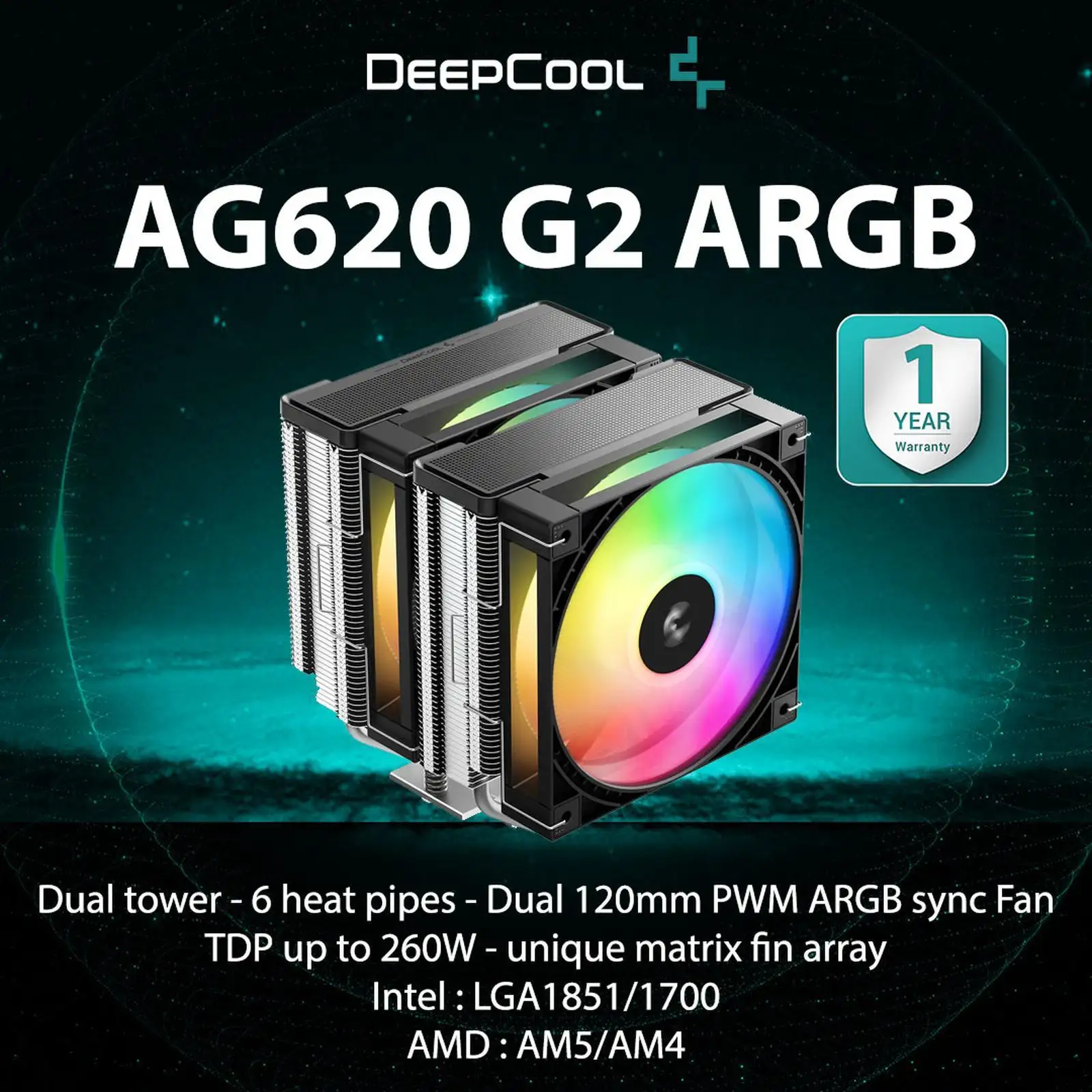 DEEPCOOL AG620 G2 ARGB DUAL TOWER 2X 12CM