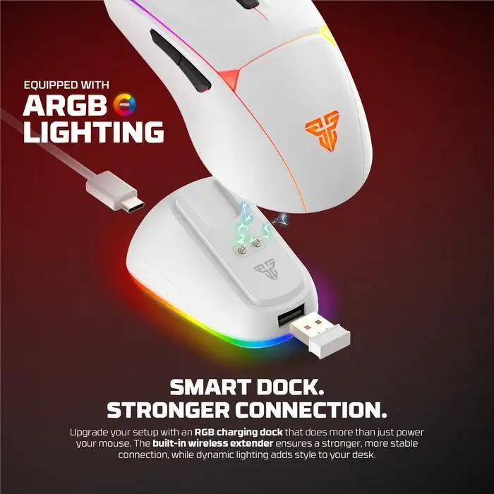 FANTECH CRYPTO II WG7V2RD Gaming Mouse Wireless RGB Rechargeable + Docking - White