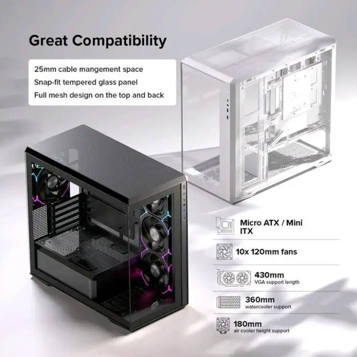 EINAREX Zenith ZM800 White mATX Seaview Premium 4x Fan 12cm ARGB