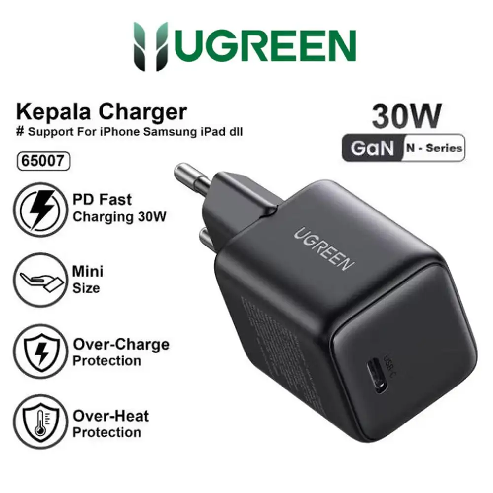 UGREEN CHARGER N SERIES GAN 30W BLACK ( 65007 )