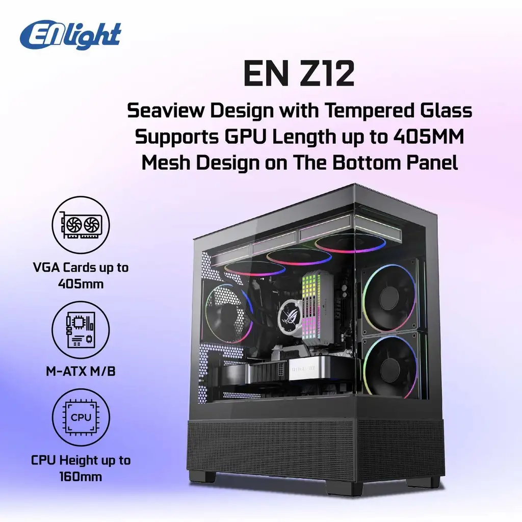 ENLIGHT Z12 + No Fan mATX Seaview Temper - Black