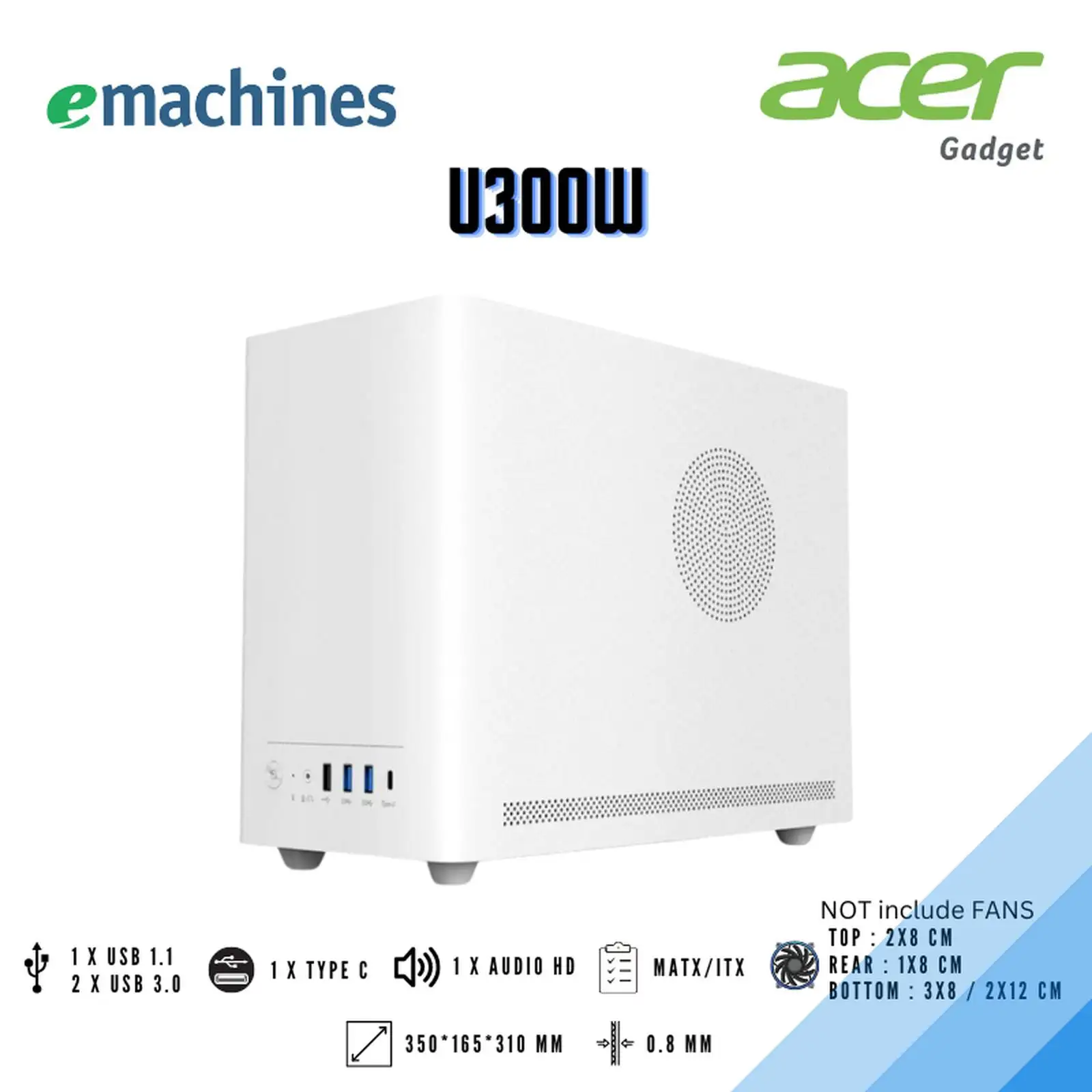 EMACHINE U300W Mobo Micro ATX - ITX / PSU ATX / Metal Side Panel