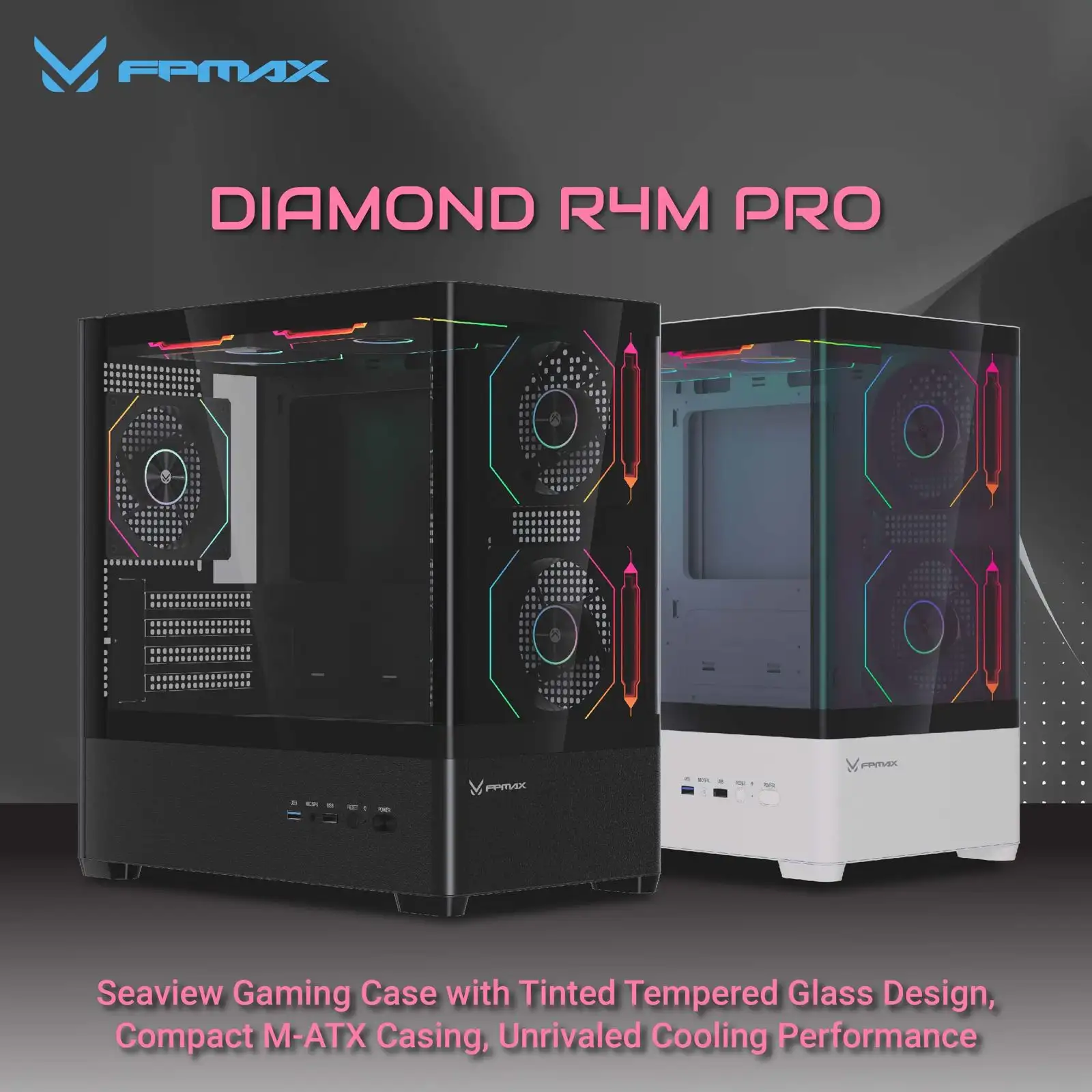 FPMAX Diamond R4M PRO NOVA Black + 3 Fan ARGB mATX