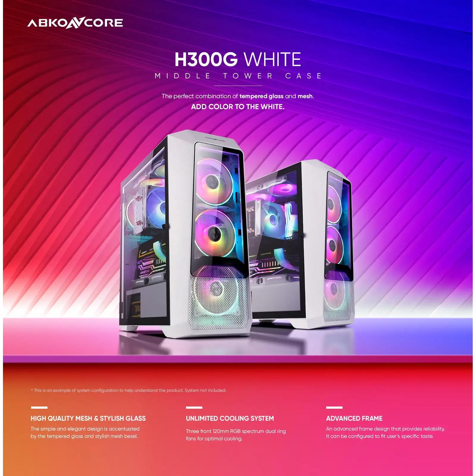 AbkoNcore HELIOS H300G White + 3 Fan RGB