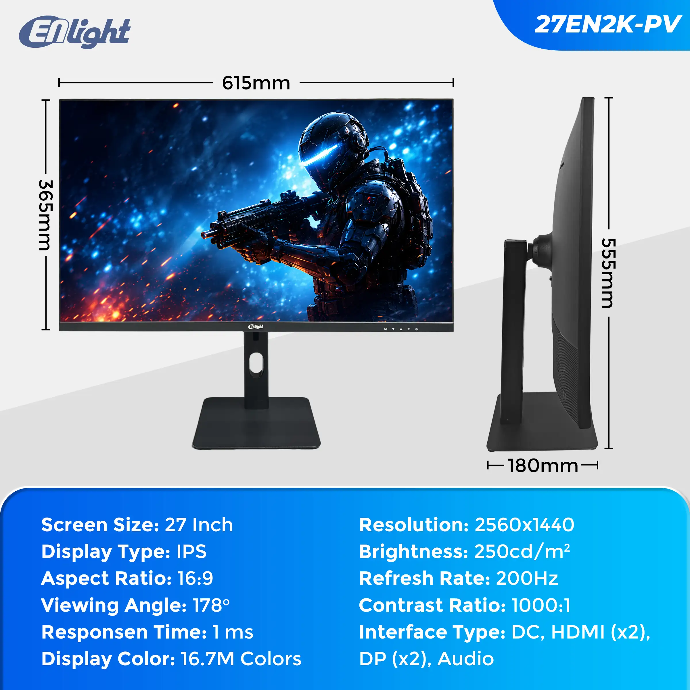LED ENLIGHT 27EN2K-PV 27" 2K IPS 200hz 1ms Ergo