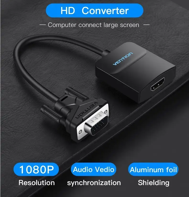 Vention Converter VGA to HDMI 0.15m Female Micro & Audio Port Black ( ACNBB )