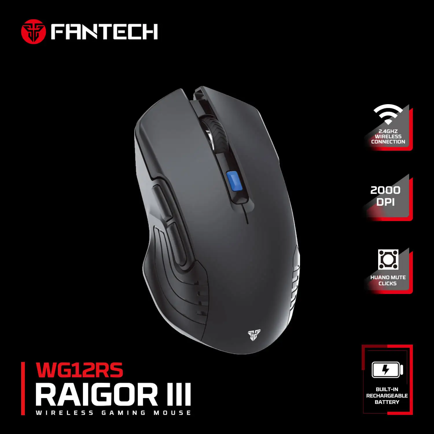 FANTECH RAIGOR III WG12RS WIRELESS 2,4GHZ , BT 5.0 , RECHARGEABLE - BLACK