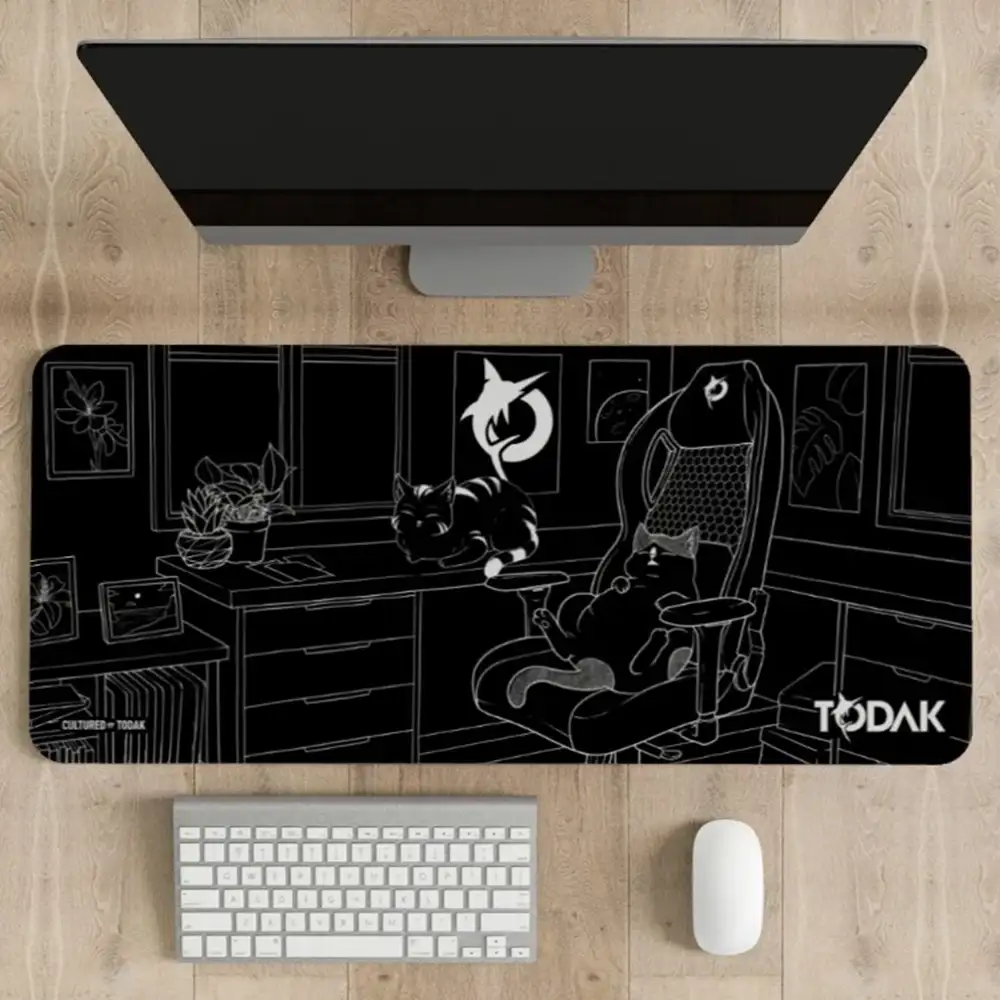 TODAK Deskmat Black & White - Polyester with Rubber Base